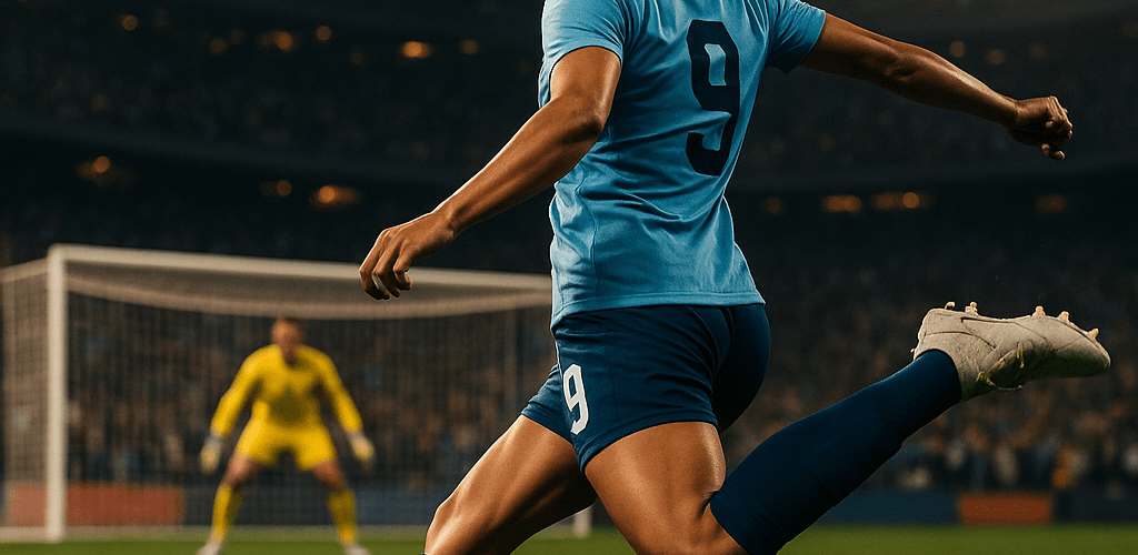 Female soccer player takes a penalty during a packed stadium match, symbolizing the rise of women’s sports.